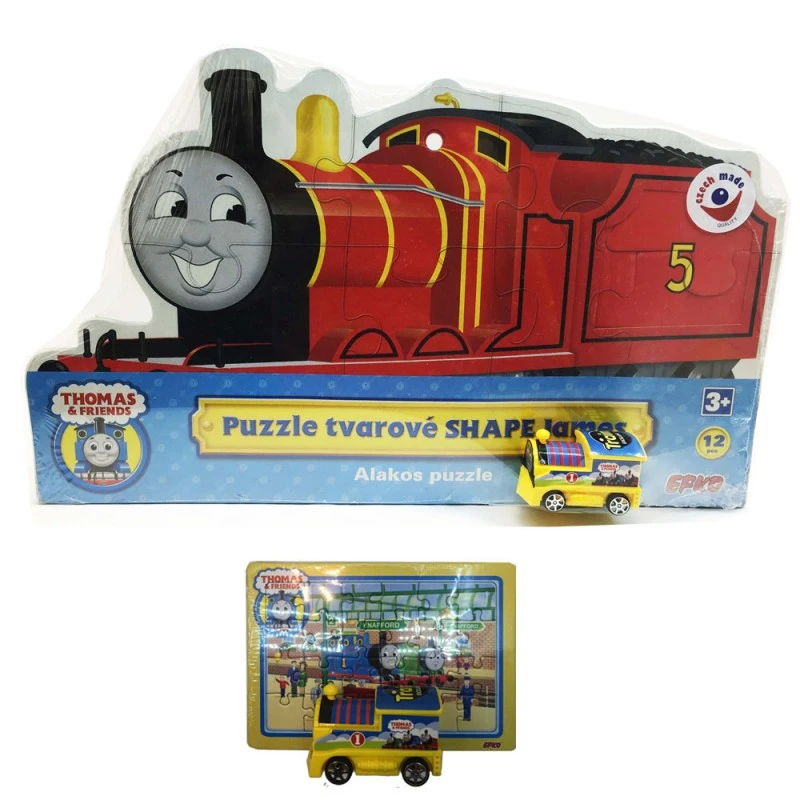 Комплект Пъзели Thomas & Friends 87306-87309, 12 части 46см, мини пъзел и 2 малки влакче, червен.