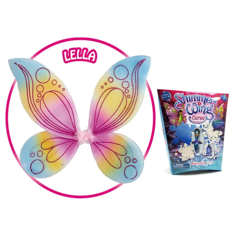 Комплект кукла Chippo Крила на фея 228005-5, Крила за дете Fairy Wing и кукла с крила Shimmerwing, Lella, Многоцветен