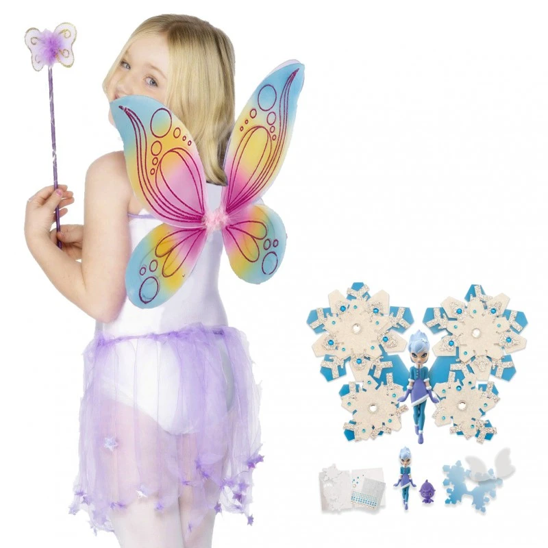 Комплект кукла Chippo Крила на фея 228005-5, Крила за дете Fairy Wing и кукла с крила Shimmerwing, Lella, Многоцветен