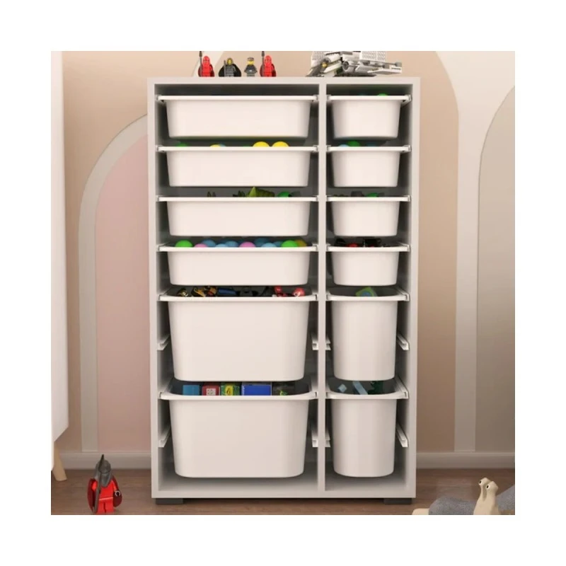 Шкаф за Играчки Rine, Етажерка за Съхранение с 12 Кутии, Бял