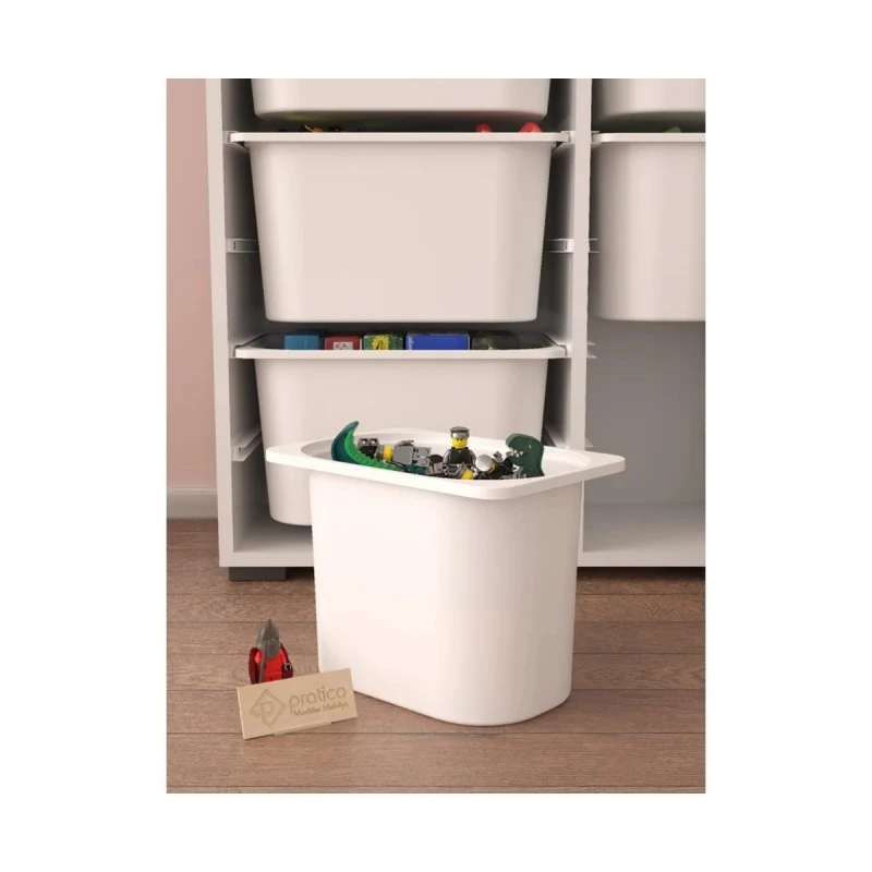 Шкаф за Играчки Rine, Етажерка за Съхранение с 12 Кутии, Бял