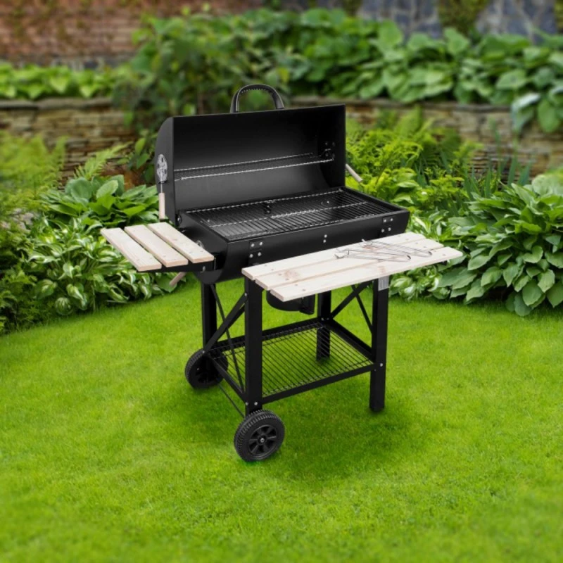 Скара на дървени въглища, с дървени рафтове 114 х 68 х 98 см