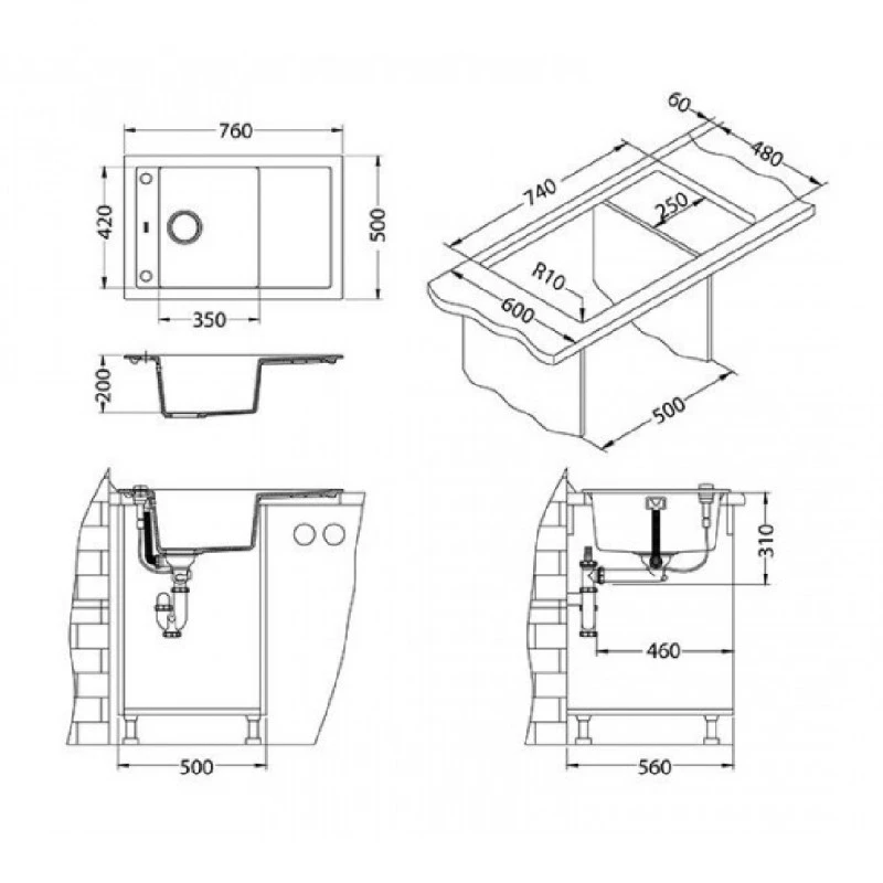 Гранитна кухненска мивка, ALVEUS, Формик 30, за шкаф 50 см, Ванилия