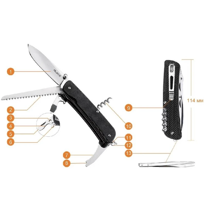 Мултитул с нож Ruike LD32B - 13 Инструмента
