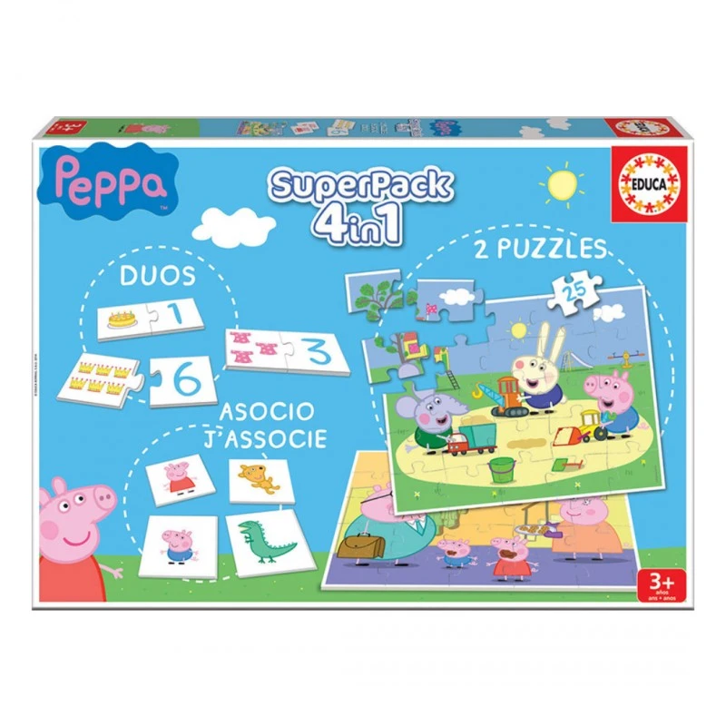 Образователна игра, Educa, Супер пакет 4 в 1, Peppa Pig
