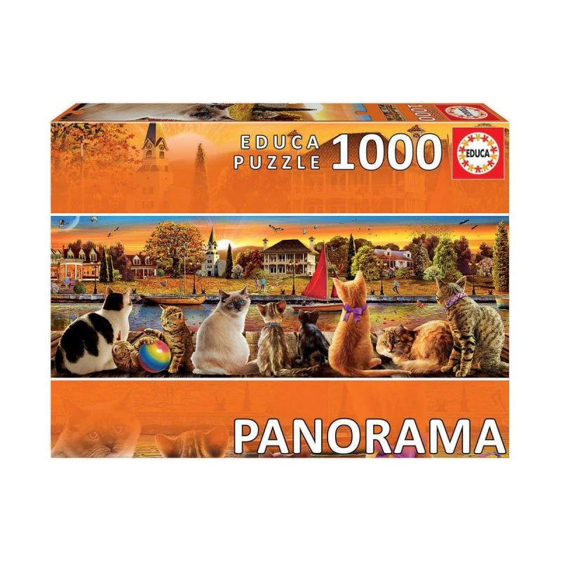 Котки на кея - панорамен пъзел 1000 части