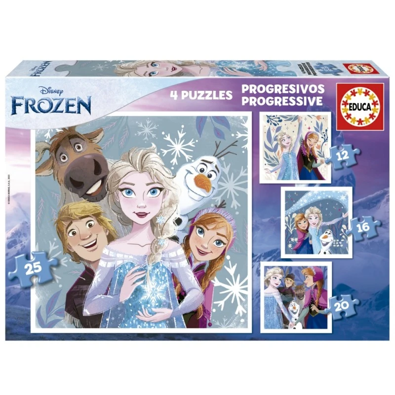 Прогресивен пъзел, Educa, Frozen 4 в 1, 12/16/20/25 части