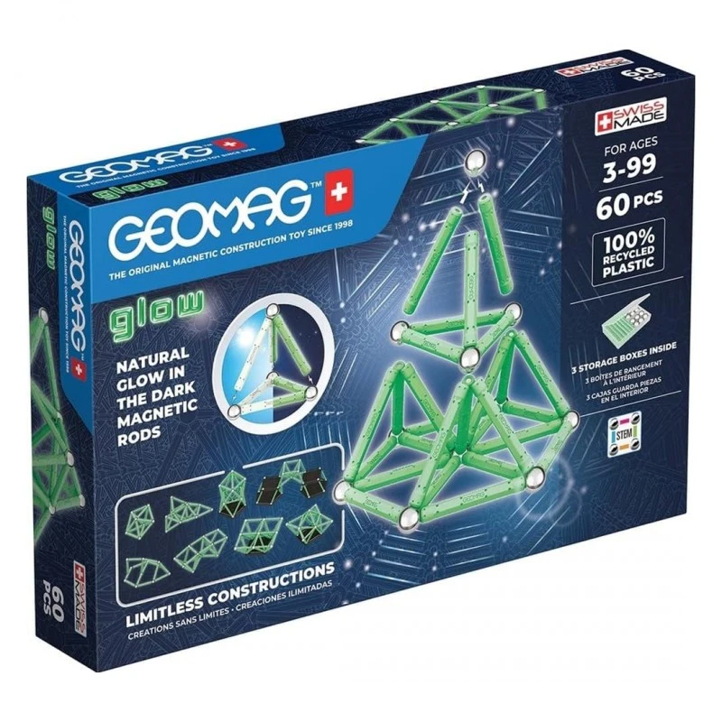 Магнитен конструктор, Geomag, Glow, 60 части