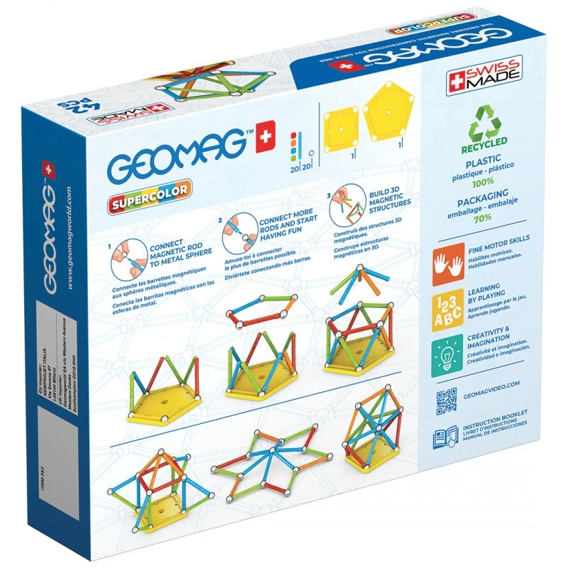 Магнитен конструктор, Geomag, Supercolor, 42 части