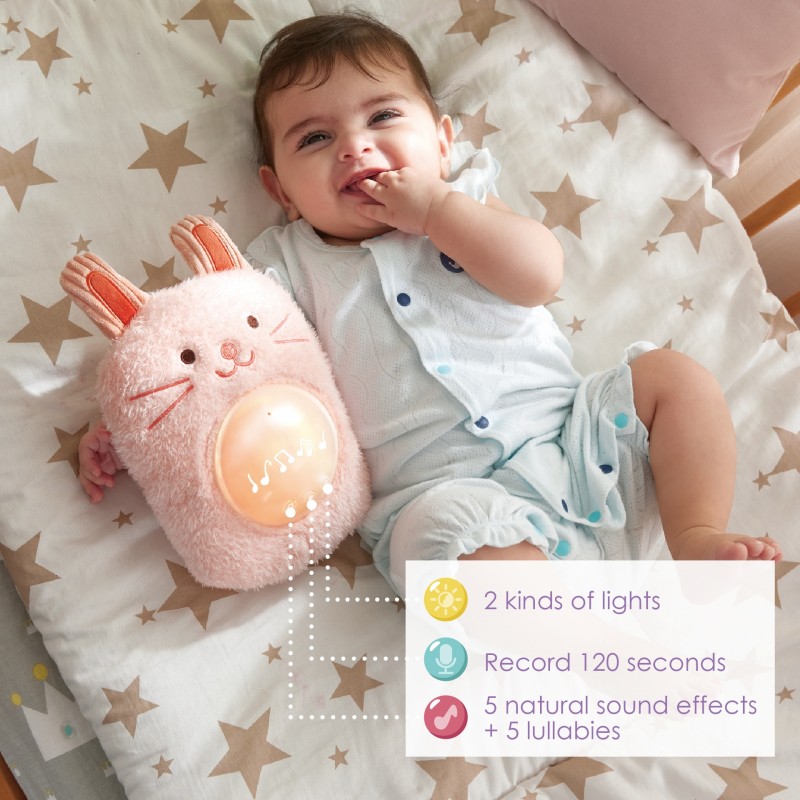 Интерактивна играчка, Hape, Музикална плюшена лампа за сън, Зайче, 23 x 15.5 x 9 см