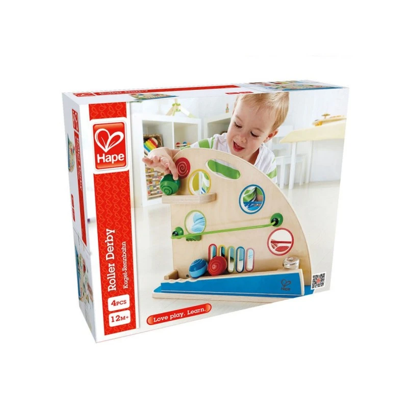 Дървен комплект, Hape, Ролер с цветни топки, 4 части