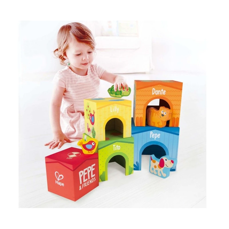 Дървен комплект, Hape, Кула с животинки, 9 части