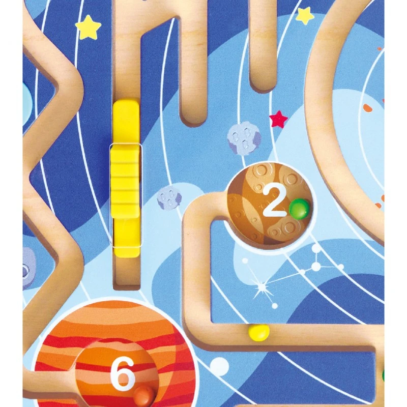 Дървен комплект за игра 2 в 1, Hape, Космически лабиринт и дъска танграм, 15 части