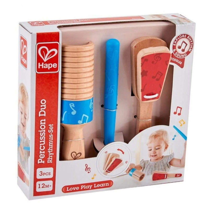 Детски музикален комплект, Hape, Перкусии дуо, 3 части