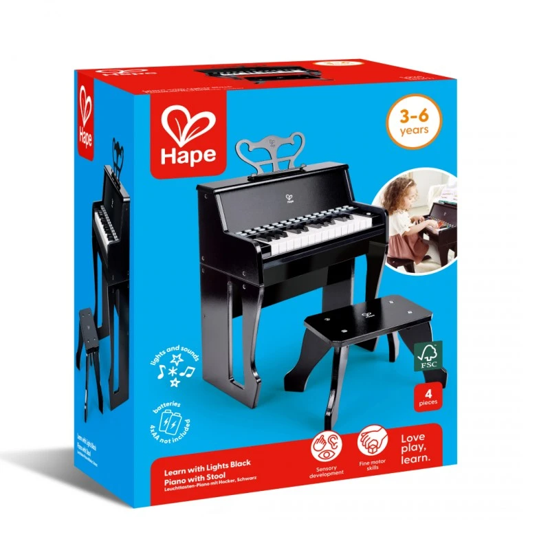 Дървено светлинно пиано и стол, Hape, Черно