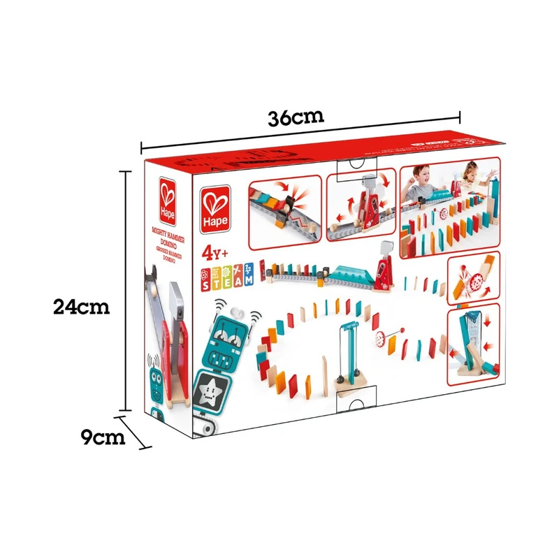 Комплект дървена игра, Hape, Домино, Мощен удар, 59 части