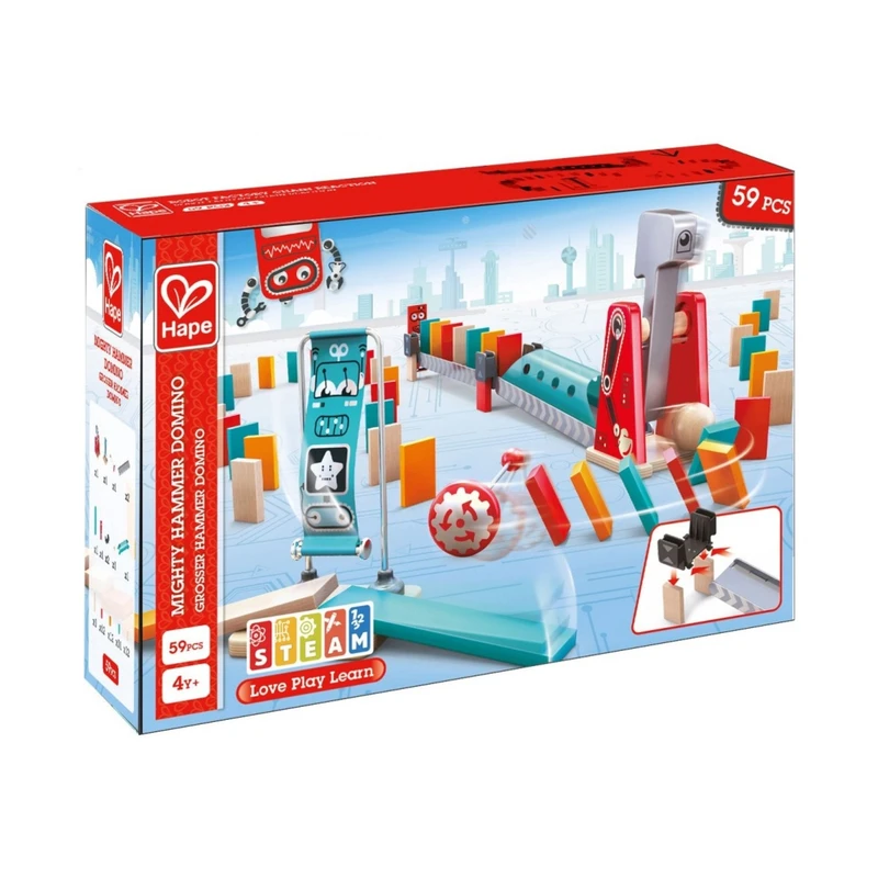 Комплект дървена игра, Hape, Домино, Мощен удар, 59 части