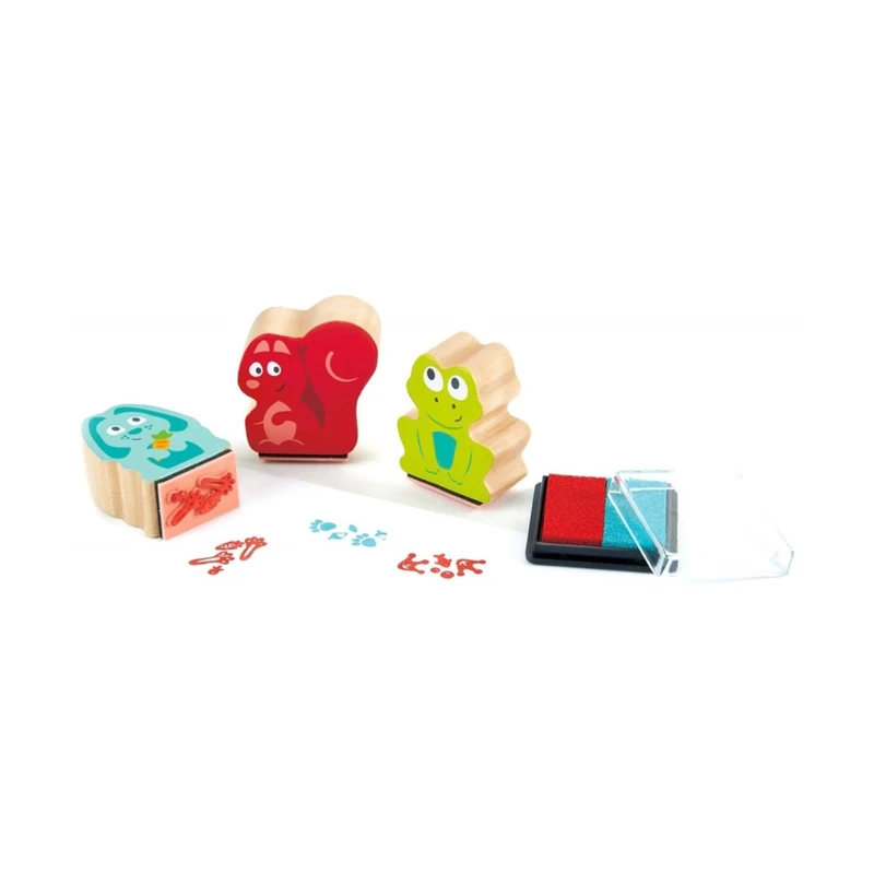 Комплект печати с двуцветен тампон, Hape, Стъпки, 3 броя