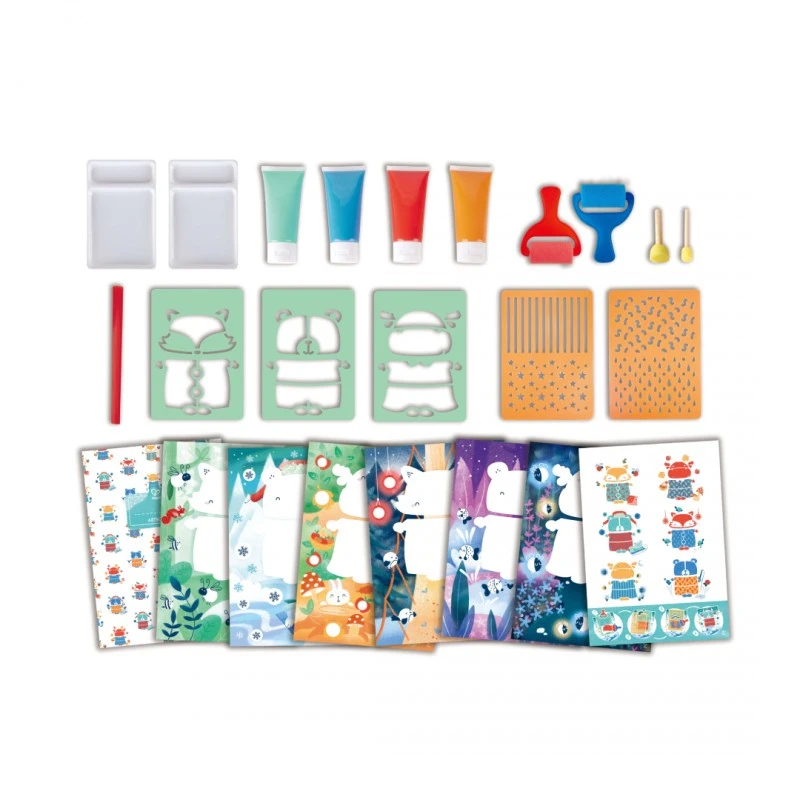 Творчески комплект, Hape, Забавно рисуване с гъба и шаблони, 16 части