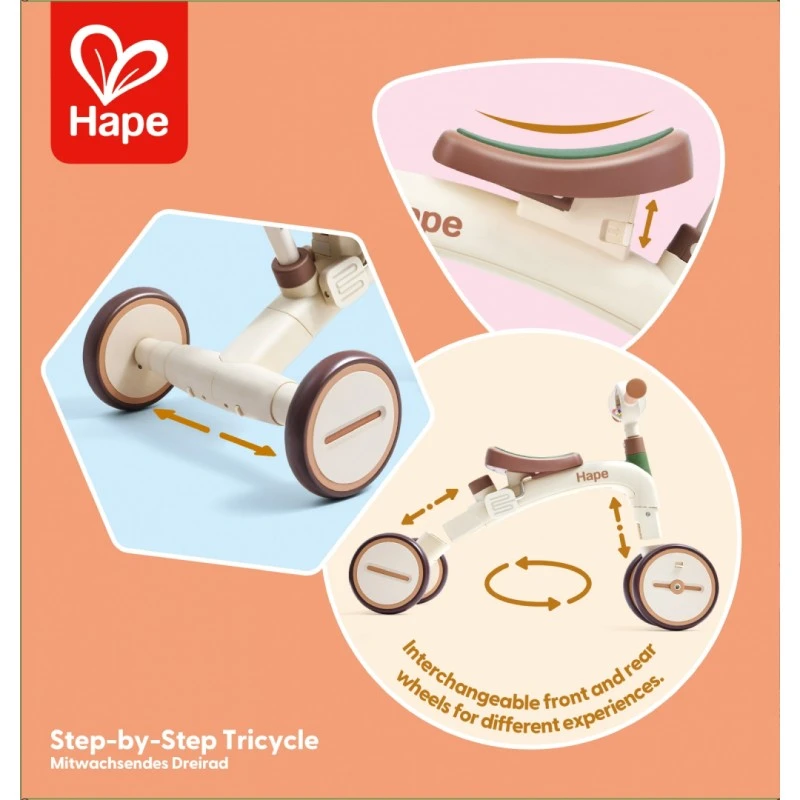 Дървено балансиращо колело, Hape, Стъпка по стъпка
