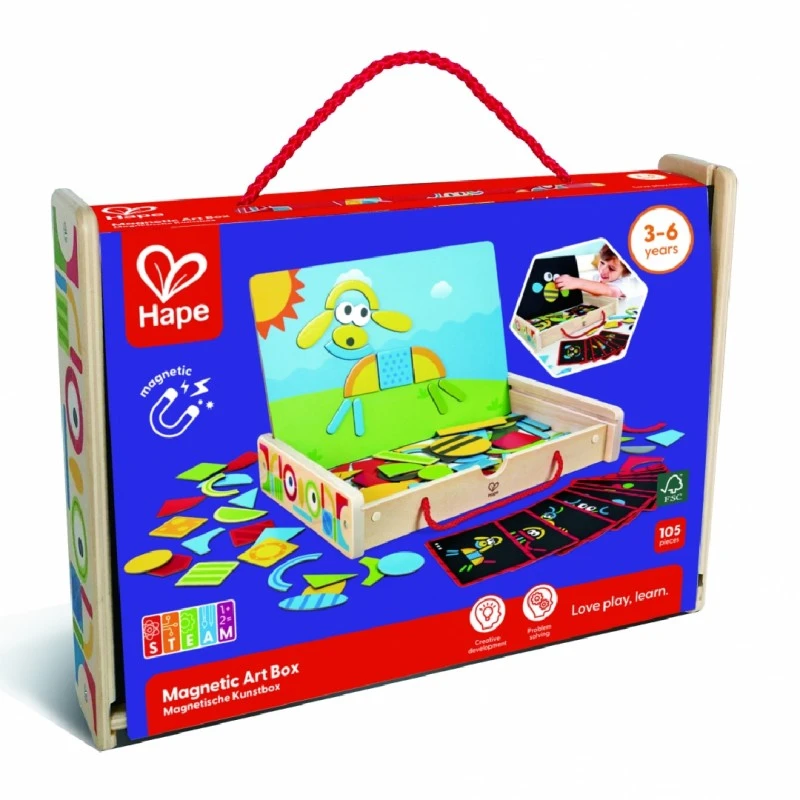 Творчески комплект, Hape, Магнитна арт кутия, 105 части
