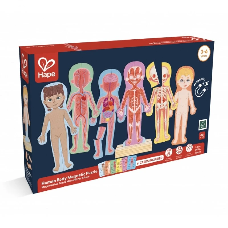 Образователен магнитен пъзел, Hape, човешко тяло, 68 части