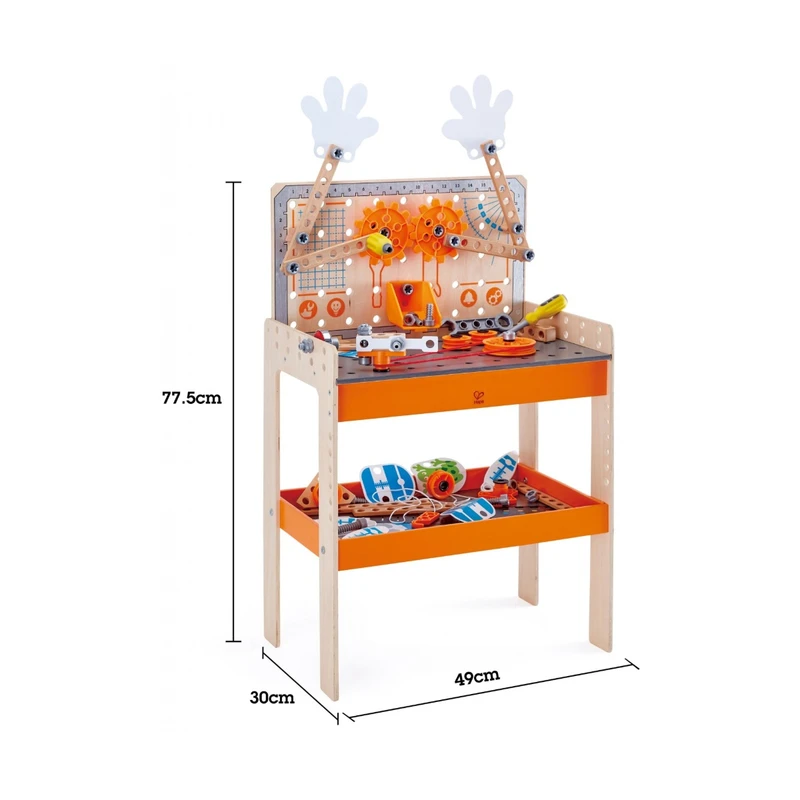 Игрален комплект, Hape, Дървена работна маса, Млад изобретател, 79 части