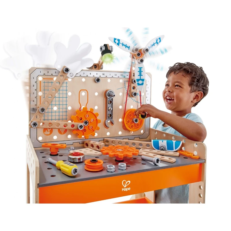 Игрален комплект, Hape, Дървена работна маса, Млад изобретател, 79 части