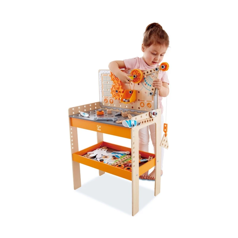 Игрален комплект, Hape, Дървена работна маса, Млад изобретател, 79 части