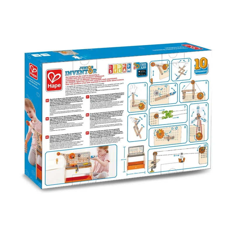 Игрален комплект, Hape, Дървена работна маса, Млад изобретател, 58 части