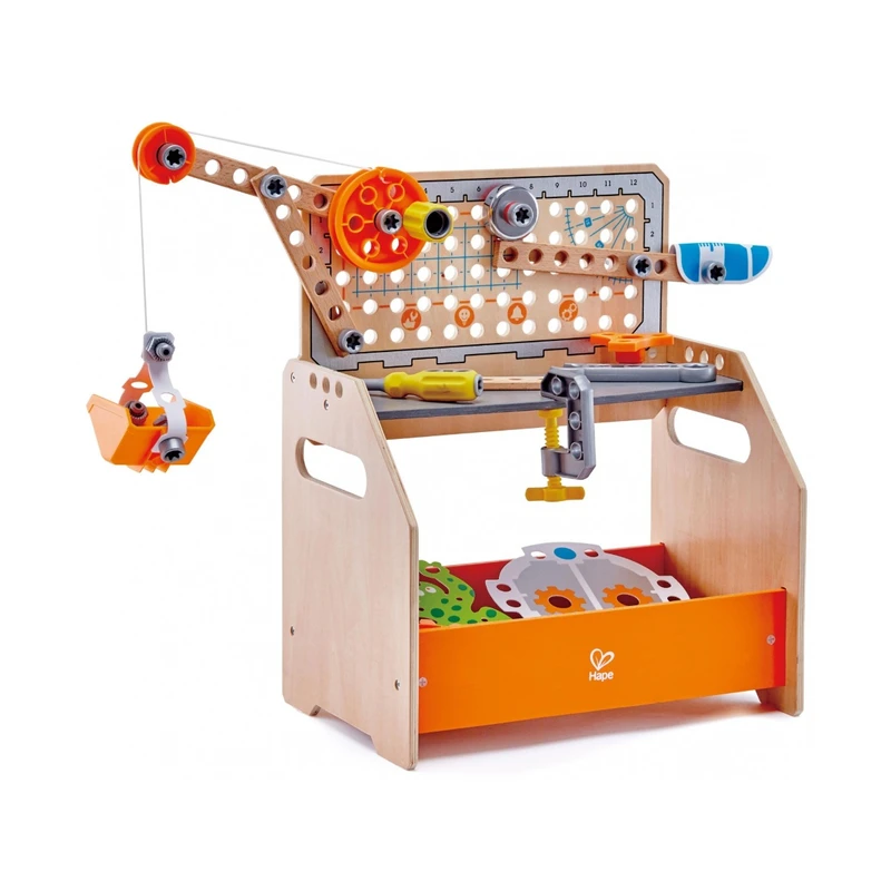 Игрален комплект, Hape, Дървена работна маса, Млад изобретател, 58 части