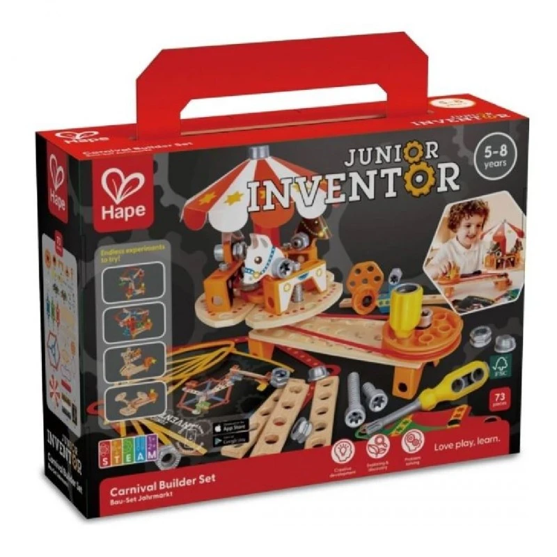 Дървен комплект, Hape, Млад изобретател, Изгради си карнавал, 73 части