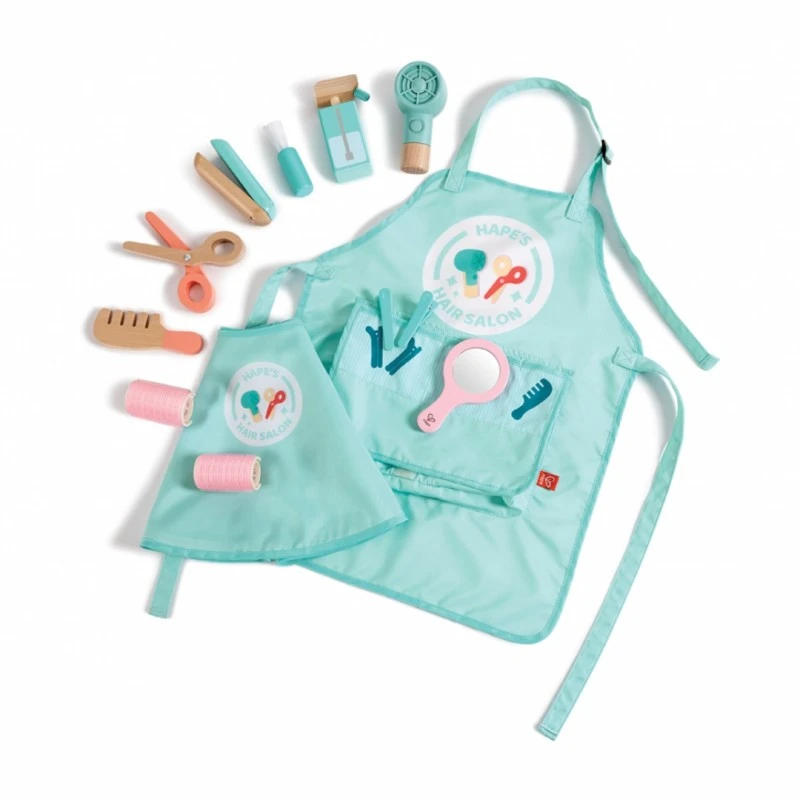 Детски дървен комплект, Hape, Малки фризьори, 15 части