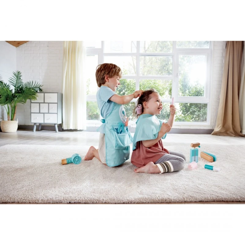 Детски дървен комплект, Hape, Малки фризьори, 15 части