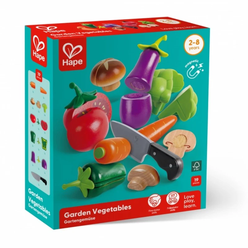Дървен комплект, Hape, Зеленчуци, 8 части