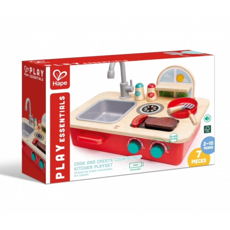 Дървен комплект за игра, Hape, Кухненски плот, 7 части