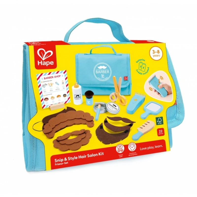 Детски дървен комплект, Hape, Комплект с фризьорски принадлежности, 22 части