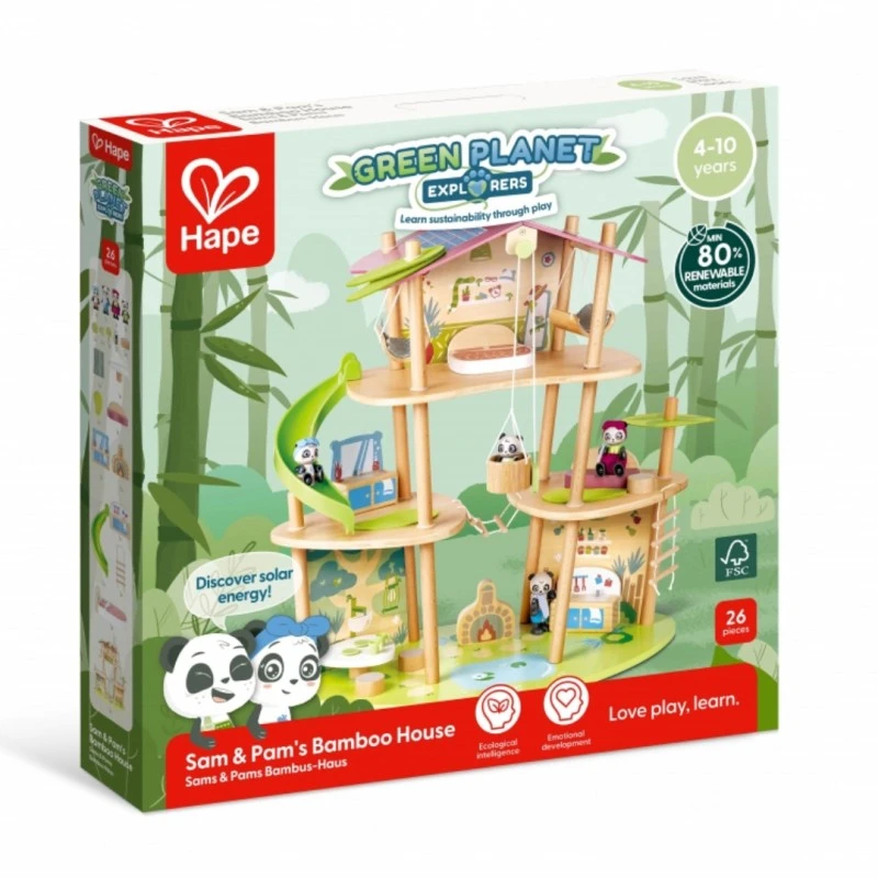 Дървен комплект, Hape, Бамбуковата къща на пандите, 25 части