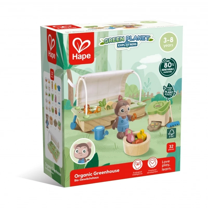 Интерактивен дървен комплект, Hape, Органична оранжерия, 32 части