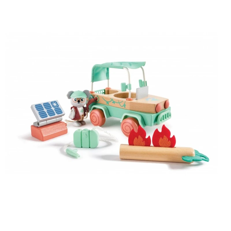 Дървен комплект, Hape, Слънчеви офроуд приключения, 11 части