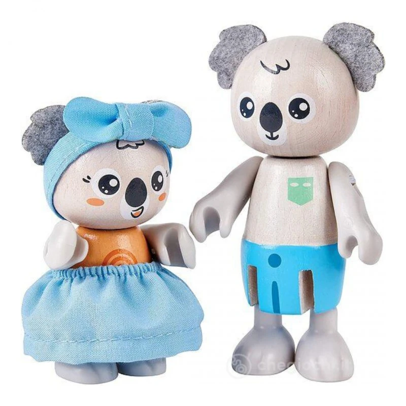 Комплект дървени фигури, Hape, Семейство коали, 10 части