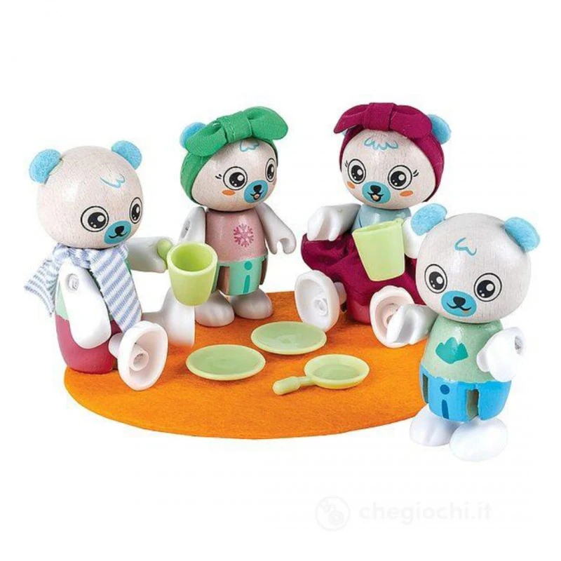 Комплект дървени фигури, Hape, Семейство полярни мечки, 10 части