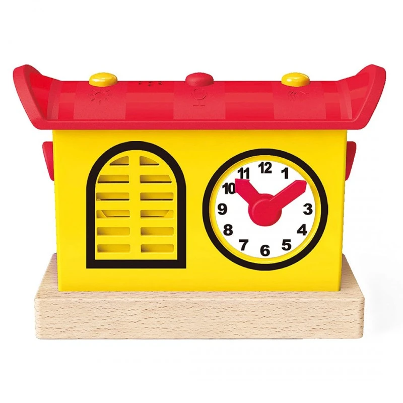 Дървен железопътен комплект, Hape, Запиши, чуй и освети жп гара