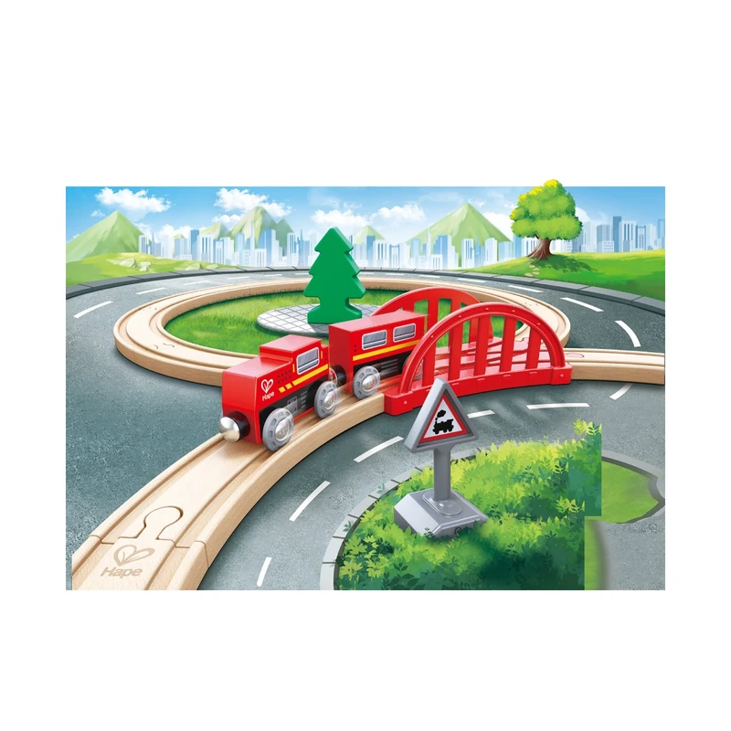 Детски игрален комплект, Hape, Класическа железопътна осмица, 19 части