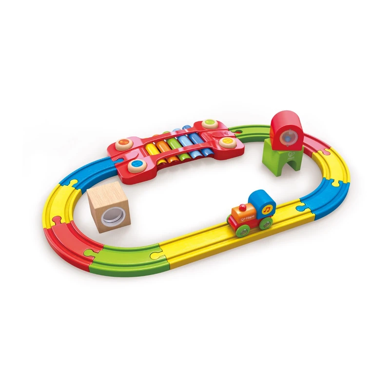 Дървен железопътен комплект, Hape, Сензорна железница, 14 части