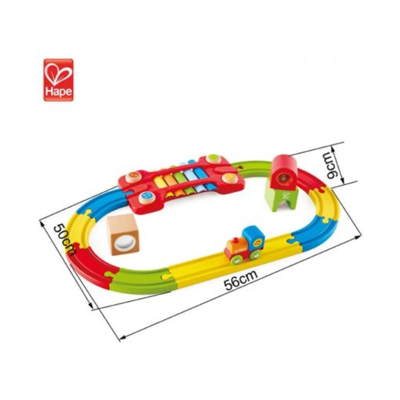 Дървен железопътен комплект, Hape, Сензорна железница, 14 части