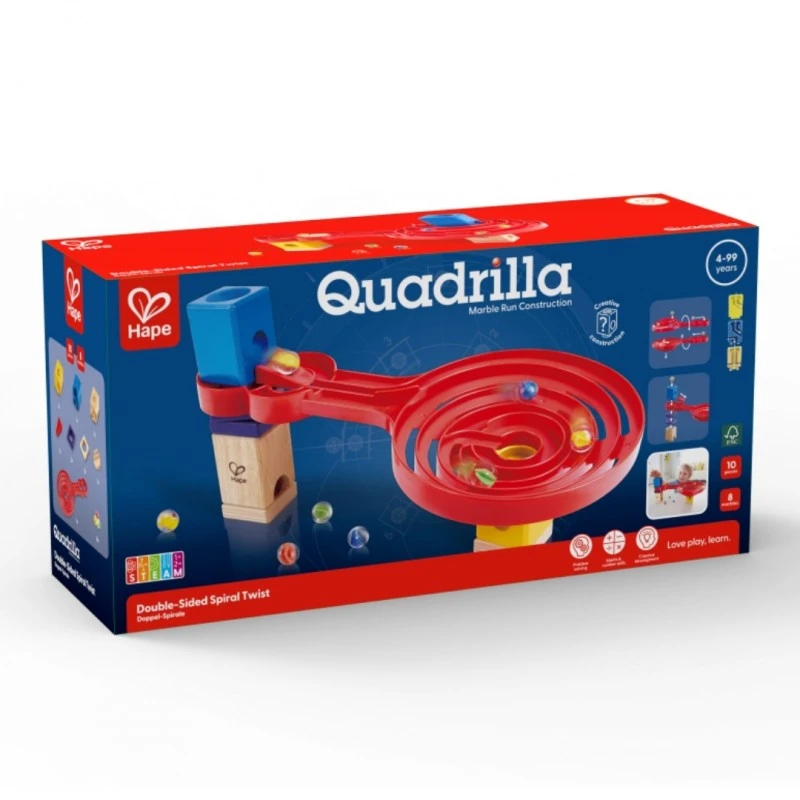 Комплект дървена писта, Hape, Quadrilla, Двустранна спирала, 9 части