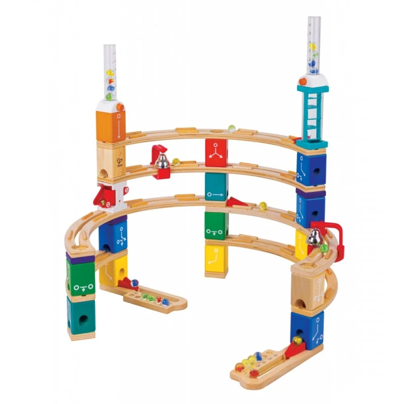 Комплект дървена писта с топчета, Hape, Quadrilla, Усъвършенствано кодиране, 159 части