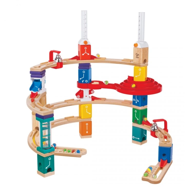Комплект дървена писта с топчета, Hape, Quadrilla, Усъвършенствано кодиране, 159 части
