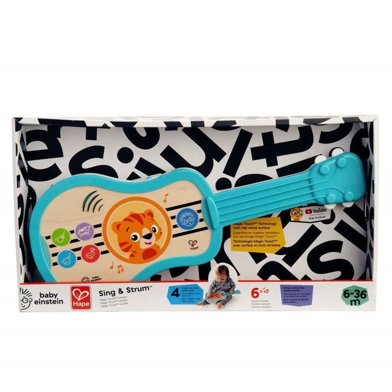 Музикална играчка, Hape, Baby Einstein, Дървено сензорно укулеле, 43.18 х 17.78 х 5.08 см